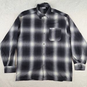 Caltop Men's Flannel Shirt L Vintage Long Sleeve Black White Plaid